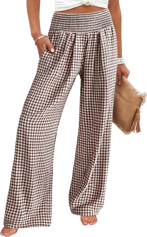 ANRABESS Womens Striped Gingham Palazzo Pants | Amazon (US)