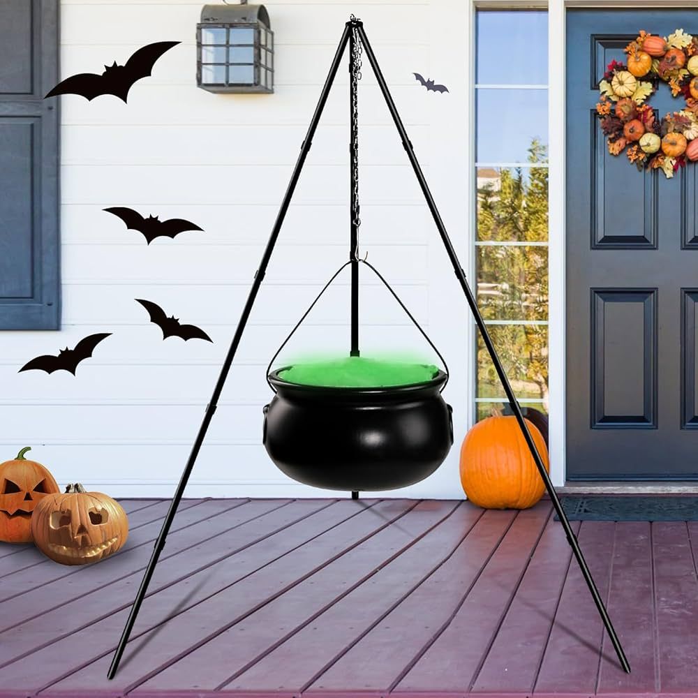 Outdoor Halloween Decorations,13 inch Large Witches Cauldron Halloween Decor on Tripod,Black Plas... | Amazon (US)