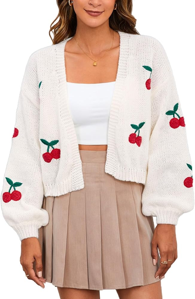 MakeMeChic Women's Cute Cropped Cable Knit Lightweight Cardigan Lantern Sleeve Open Front Cardiga... | Amazon (US)