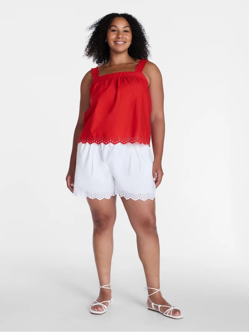 Time and Tru Women's Eyelet Trim Shorts, Sizes XS-XXXL | Walmart (US)