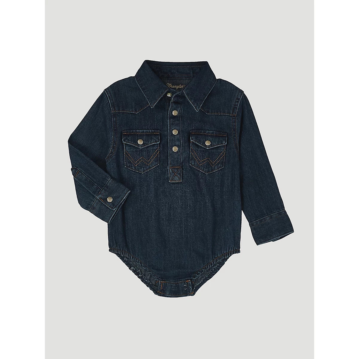 Baby Boy Long Sleeve Bodysuit Denim in Denim | Wrangler