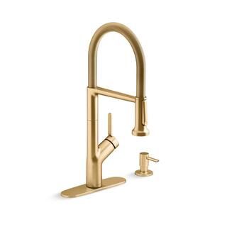 KOHLER Setra Single-Handle Semi-Professional Kitchen Sink Faucet with Soap Dispenser in Vibrant B... | The Home Depot
