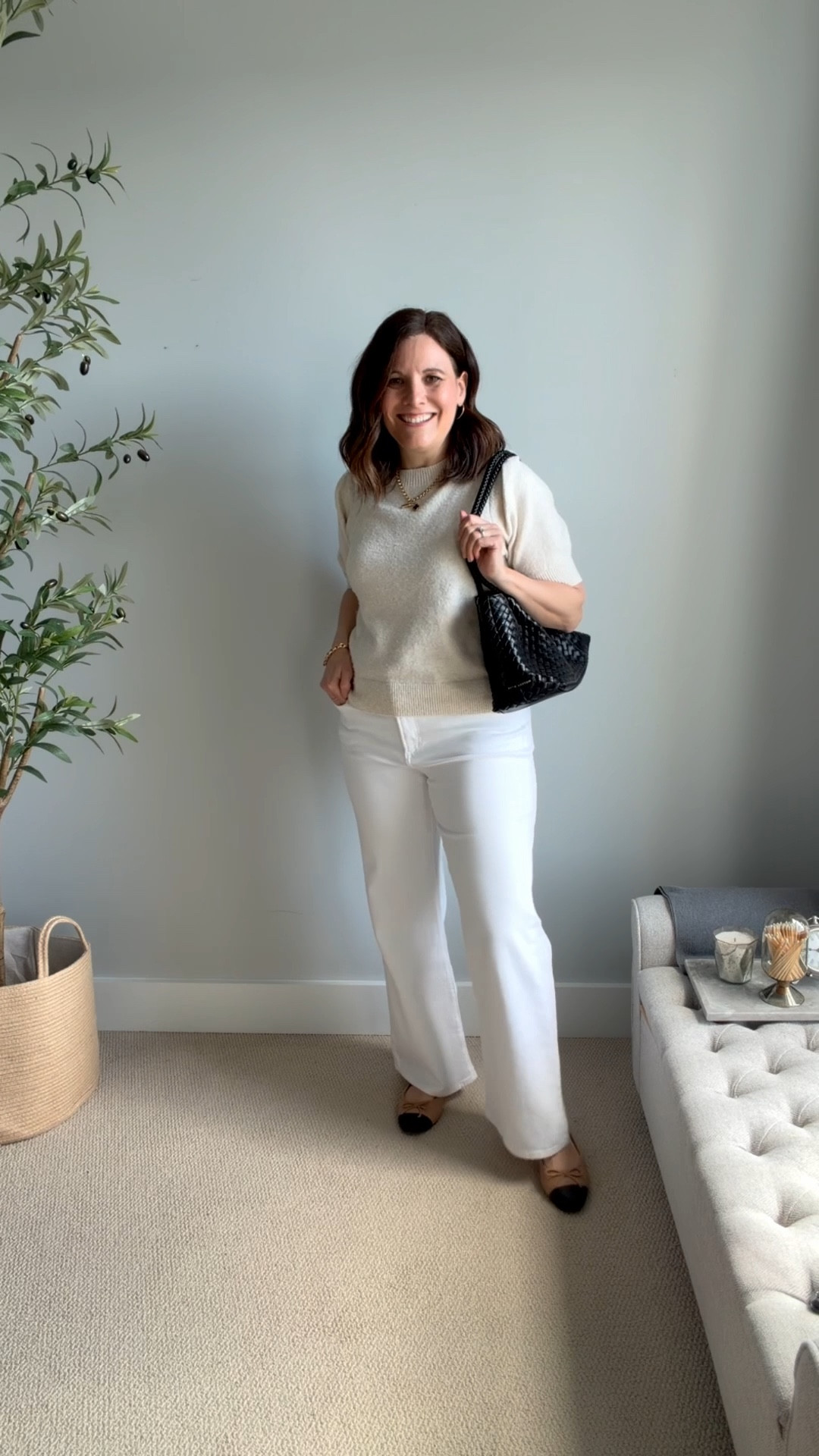 We’re going to see the Devil Wears Prada 2 tonight at a Cinema Drafthouse. White jeans are not recommended for eating dinner in a dark movie theater so I won’t be wearing this. Lol. But the outfit is cute! These LOFT jeans fit tts. This sweater is old. Similar one is linked. 

#LTKOver40 #LTKSaleAlert #LTKMidsize