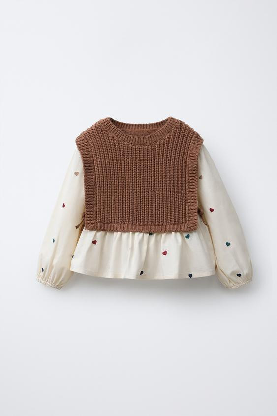 EMBROIDERED HEART SHIRT WITH KNIT VEST | Zara US