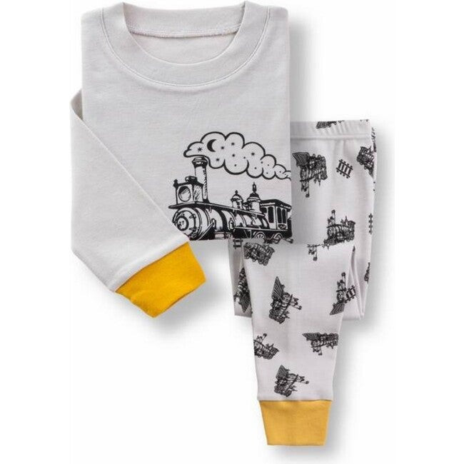 Train Pajamas Set, Grey | Maisonette