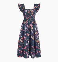 The Ellie Nap Dress - Navy Peony Bouquet Cotton Sateen | Hill House Home