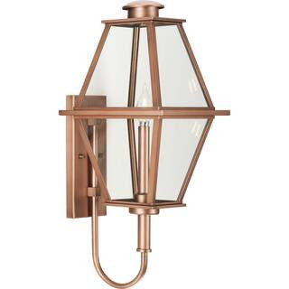 Progress Lighting 1-Light Antique Copper Outdoor Lantern Bradshaw Clear Glass Transitional Medium... | The Home Depot