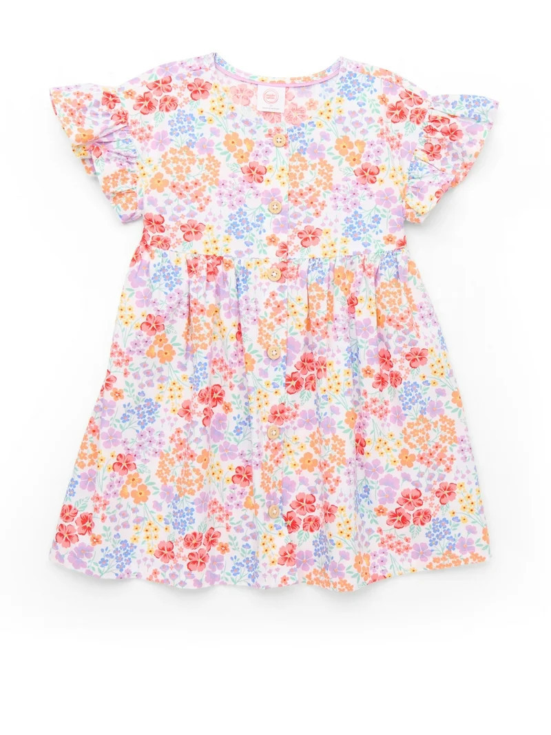 Wonder Nation Toddler Girls Cotton Dress with Flutter Sleeves, Sizes 12M-5T | Walmart (US)