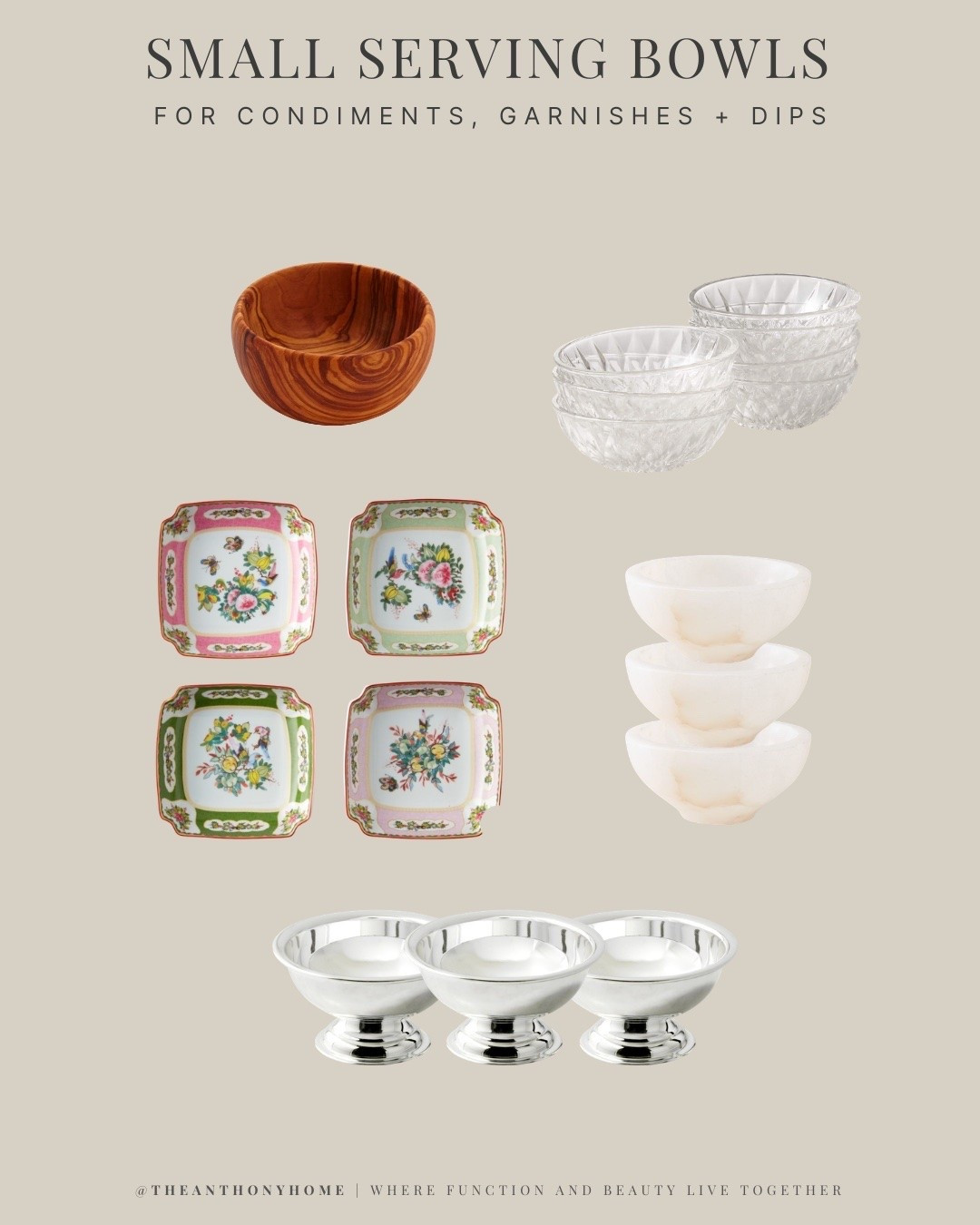 Small serving bowls for condiments, garnishes, dips, sauces, toppings, nuts, olives, pickles, butter, jam, salt, salsa, dressings, and all the little extras that make a buffet or table feel finished. These are perfect for taco night, burger bars, salad toppings, charcuterie boards, brunch spreads, cocktail garnishes, dessert toppings, and holiday serving. I love having a mix of mini bowls, dip bowls, sauce bowls, footed bowls, and decorative dishes for the small things people always need.

#LTKHome #LTKfoodie