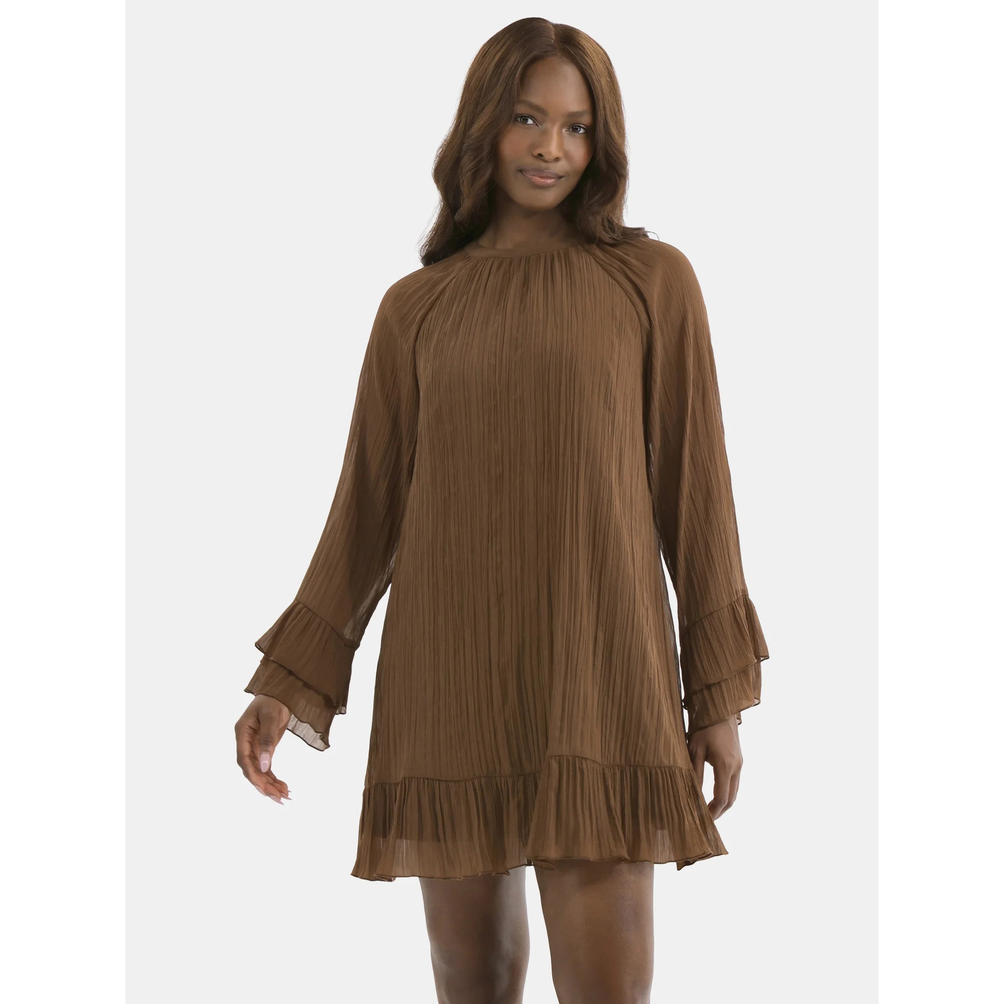 Time and Tru Women's and Women's Plus Crinkle Mini Dress with Back Tie, Sizes XS-4X | Walmart (US)