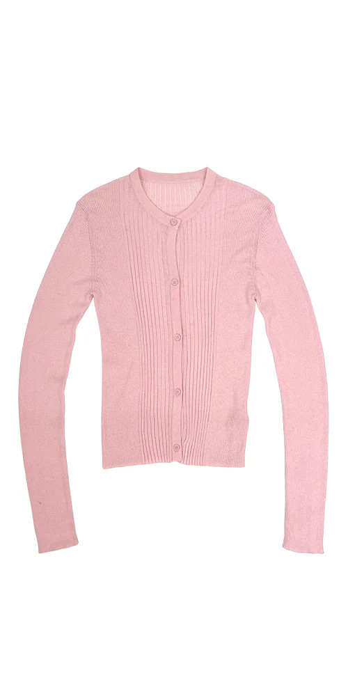 Ribbed Knit Cardigan Powder Pink | Maison Rogue