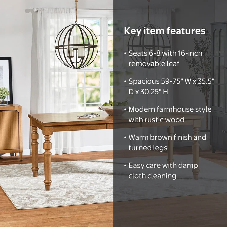 My Texas House Perry Extendable Dining Table, Warm Brown | Walmart (US)