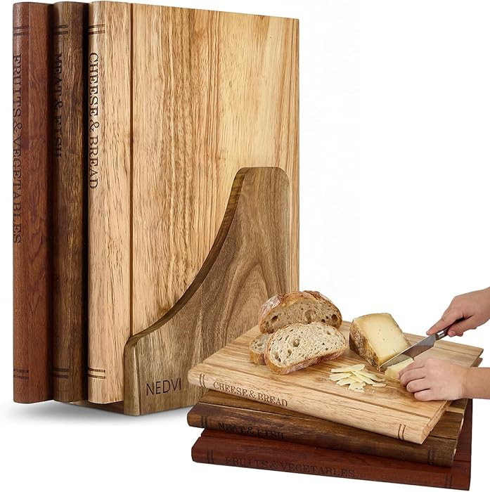NEDVI Book-Shaped Cutting Board Set with Wooden Stand – Wooden Chopping Boards for Kitchen, Ide... | Amazon (US)