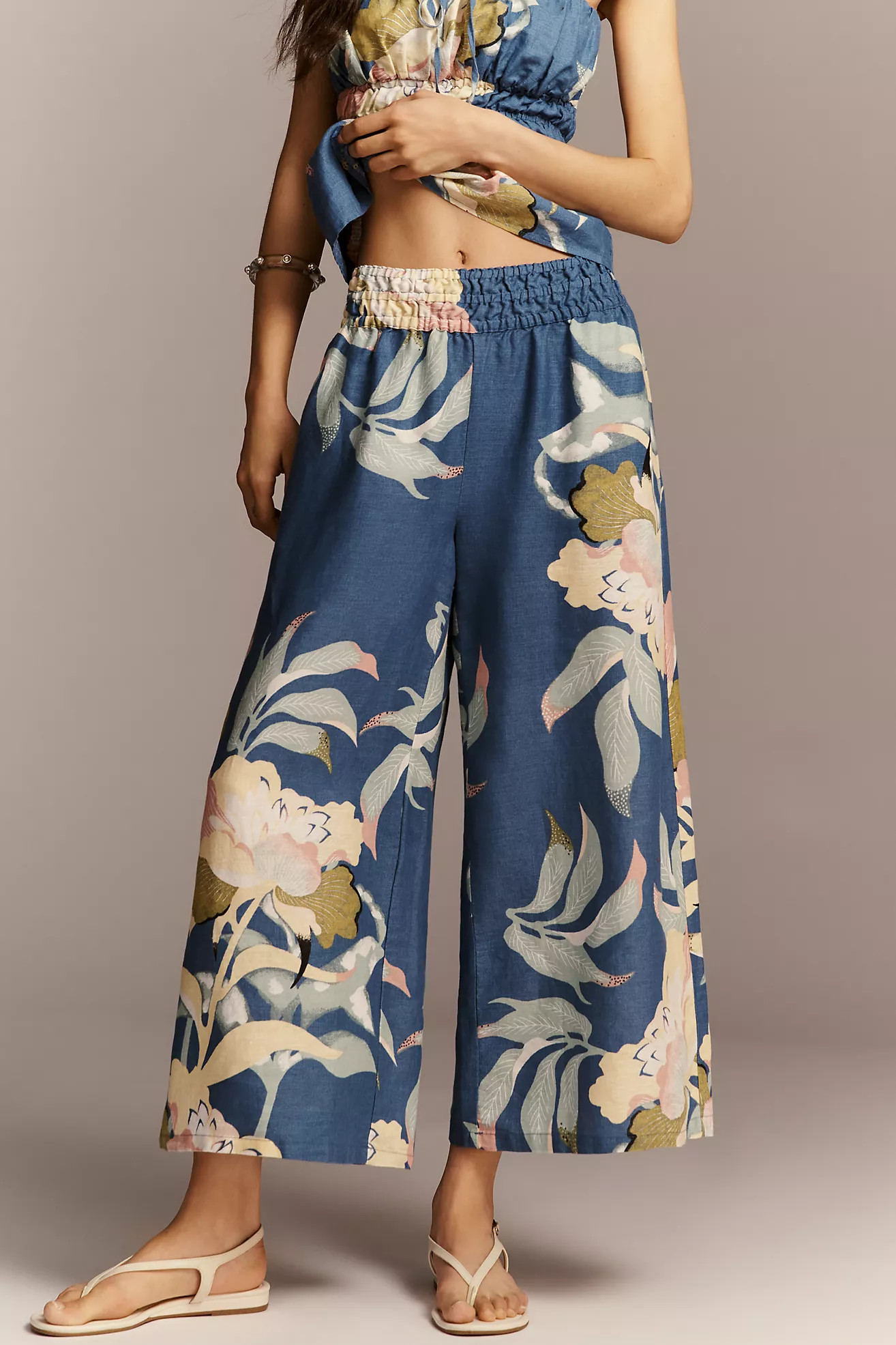 The Somerset Printed-Linen Pull-On Pants | Anthropologie (US)