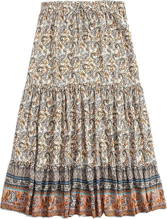 Milumia Women Boho Vintage Floral Print Long Skirt Summer Tiered Maxi Skirt | Amazon (US)