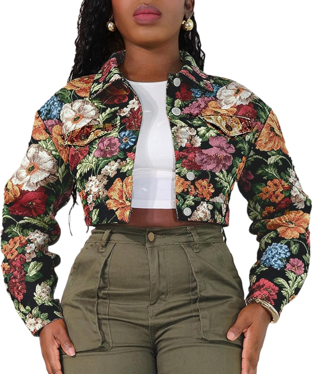 Women's Vintage Floral Cropped Jacket | Amazon (US)
