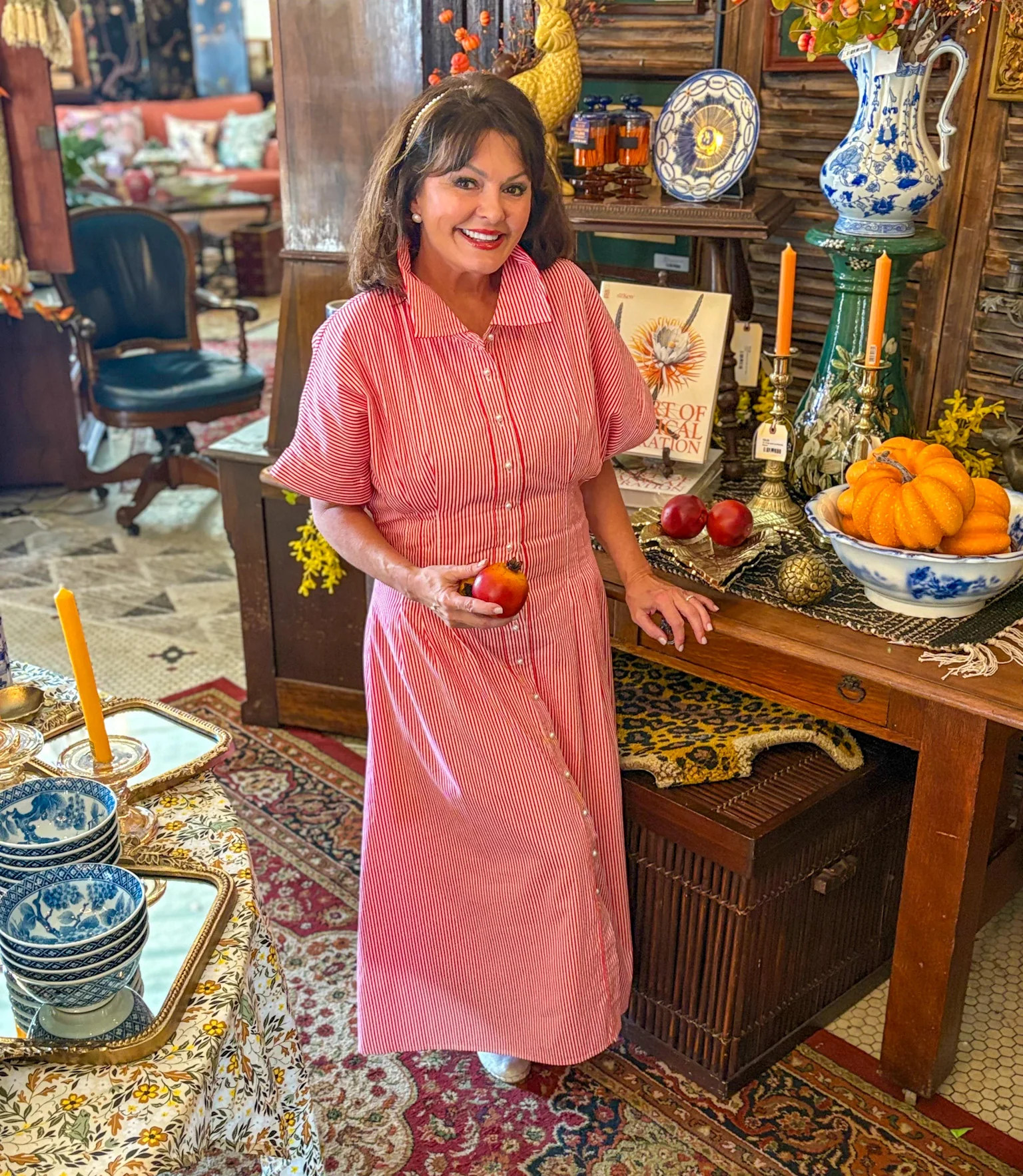 Kim Red Stripe Shirt Dress – Lightweight Button-Front Midi with Pockets | Kim Lolley Designs