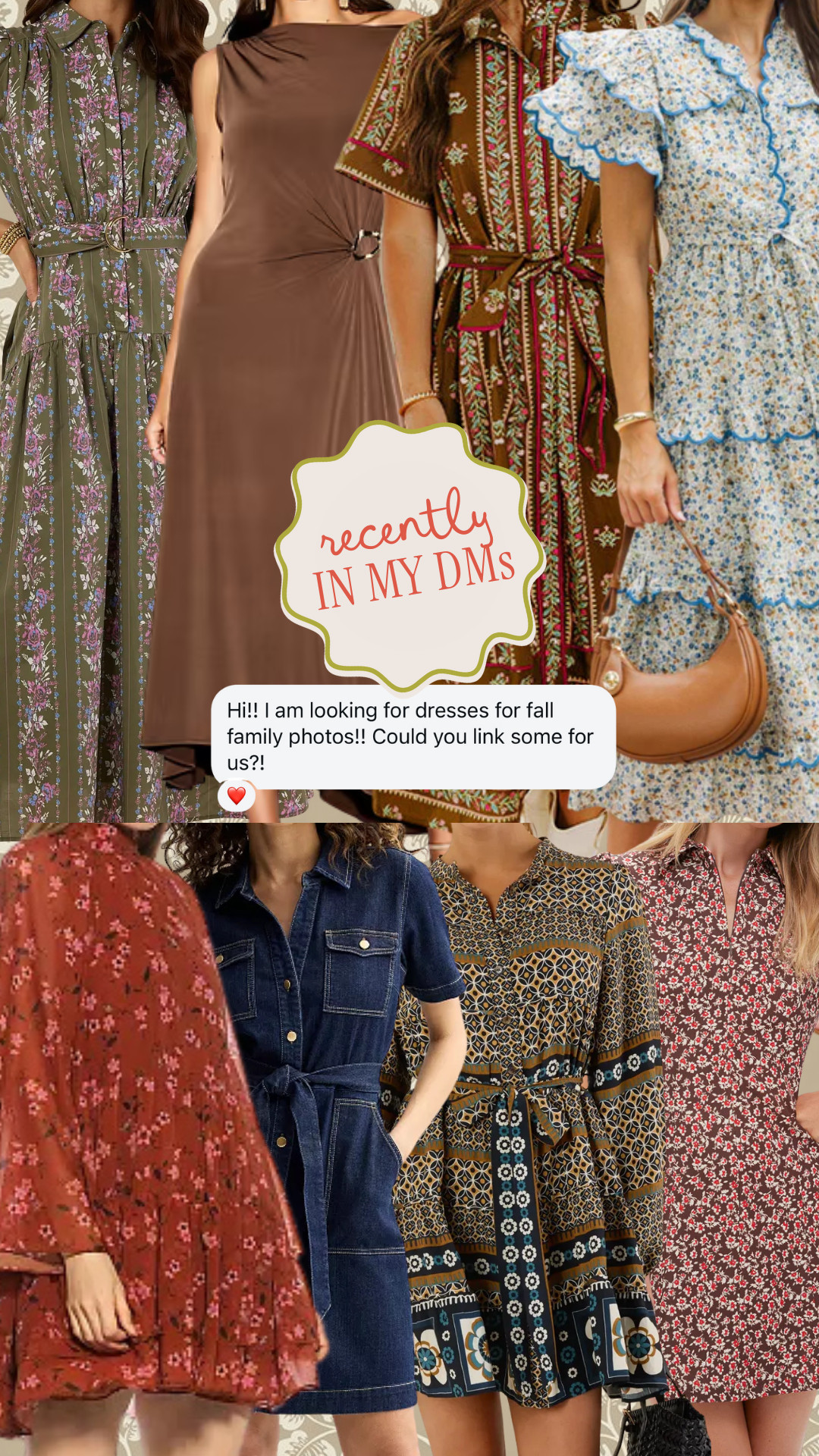 Recently in my DMs… 🍂 so many of you are asking for dresses that feel effortless yet pulled-together for fall family photos. I rounded up a few favorites that mix timeless prints, cozy textures, and flattering silhouettes you’ll love wearing beyond picture day.

fall family photo dresses, Amazon fall dresses, dresses for family pictures, affordable fall dresses, chic fall outfits, family photo outfit ideas, casual fall dresses, floral fall dress, midi dress fall 2025, Amazon fall fashion, best dresses for fall photos 

 #LTKSeasonal #LTKFindsUnder100 #LTKStyleTip