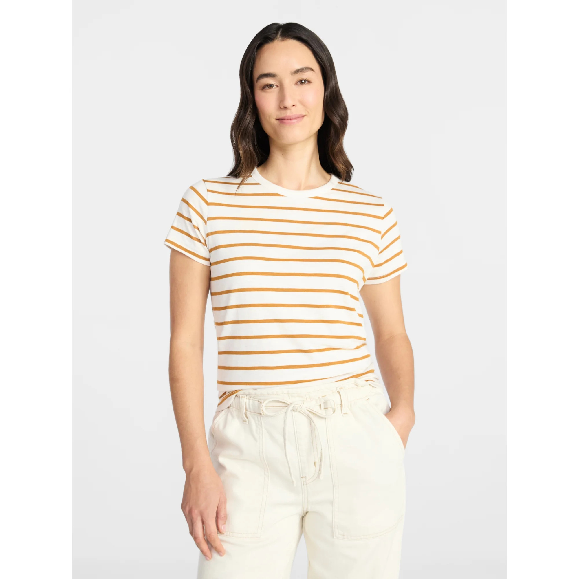 Time and Tru Women's Slub Crewneck Tee with Short Sleeves, Sizes XS-XXXL | Walmart (US)