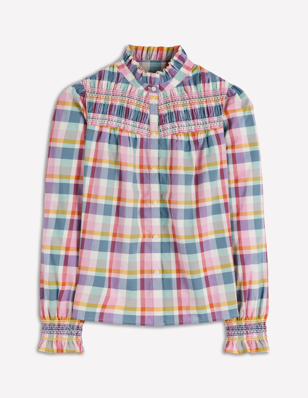 Esme Smocked Detail Frill Top-Multi Check | Boden DE
