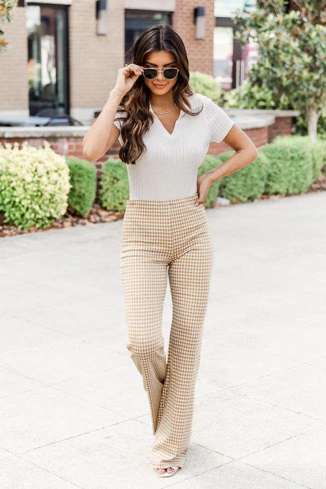 Walk On By Mustard Gingham Flared Pants | Pink Lily