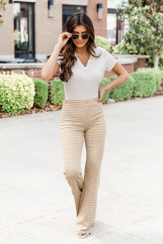 Walk On By Mustard Gingham Flared Pants | Pink Lily