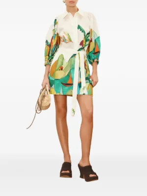ALEMAIS Mokshini puff-sleeve Printed Mini Dress | Neutrals | FARFETCH | Farfetch Global