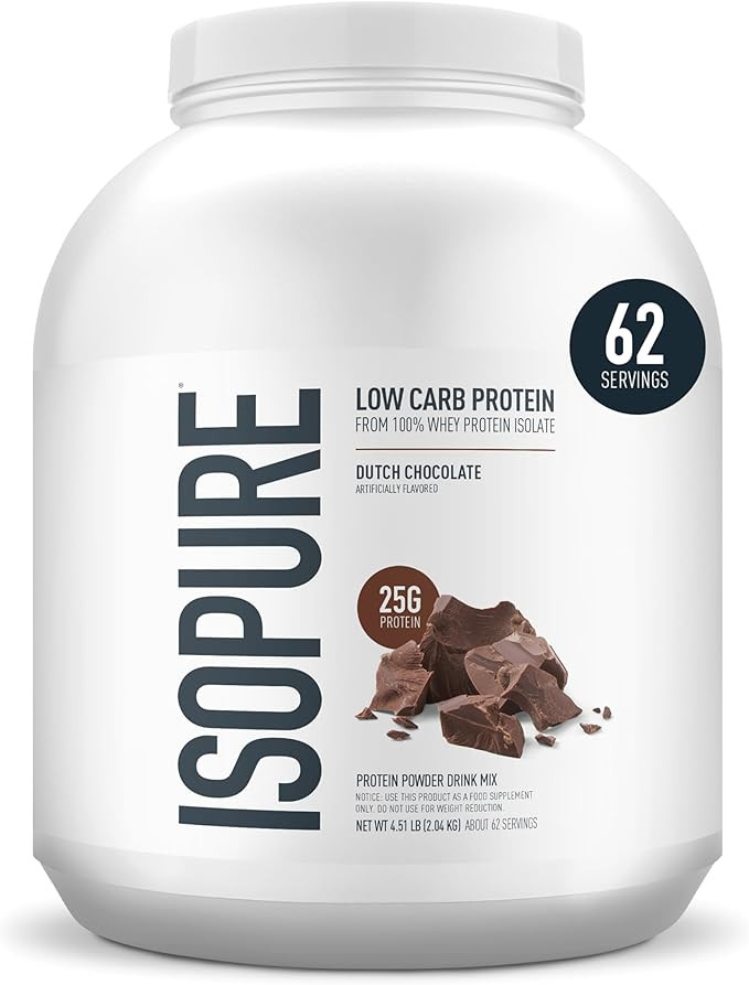 Isopure Low Carb 100% Pure Whey Isolate Protein Powder, Gluten Free, With Vitamins, Dutch Chocola... | Amazon (US)
