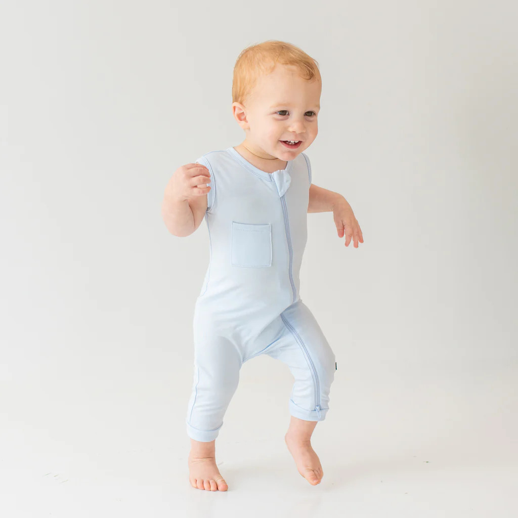 Zippered Sleeveless Romper in Mist | Kyte Baby