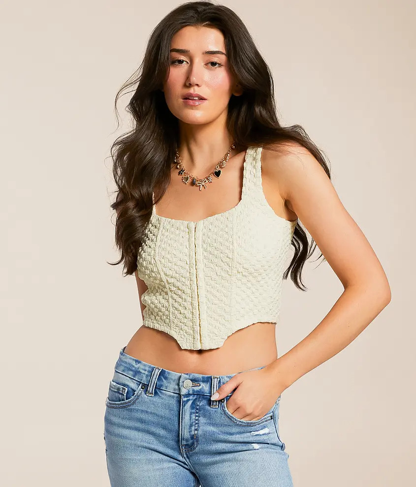 Textured Corset Cropped Tank Top | Buckle