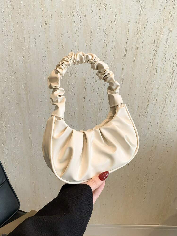 Mini Effen kleur Vrouwen Geplooid Handtas Dames Effen kleur Wolk Halve maan Casual Draagbaar Klei... | SHEIN