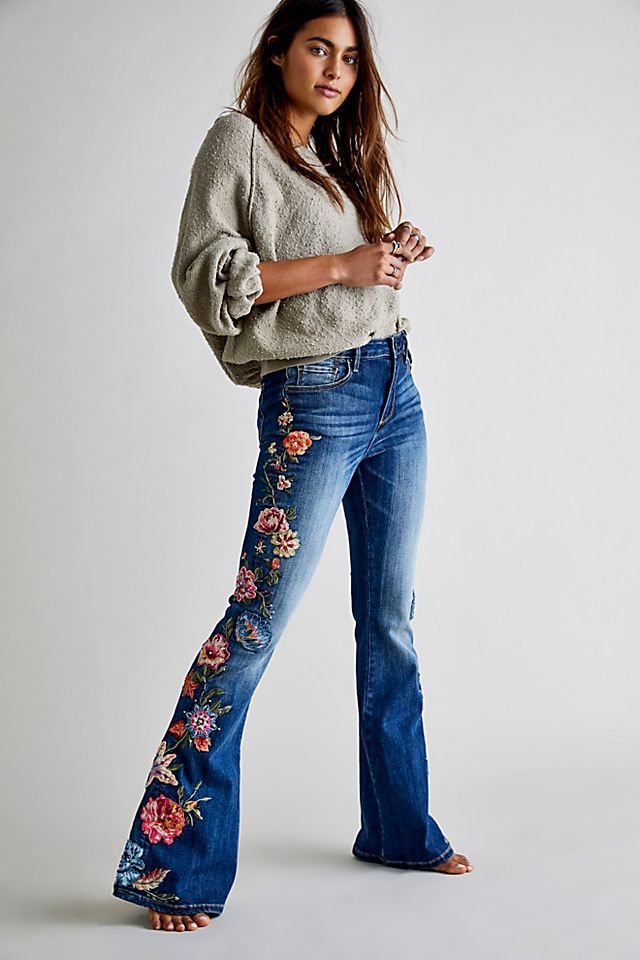 Driftwood Farrah Embroidered Flare Jeans | Free People (Global - UK&FR Excluded)