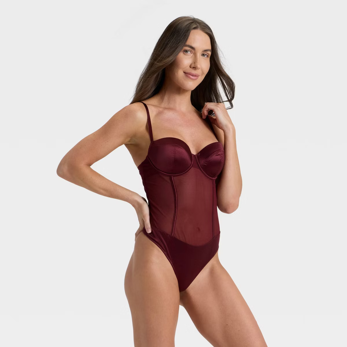 Women's Satin and Mesh Lightly Lined Lingerie Bodysuit - Auden™ | Target