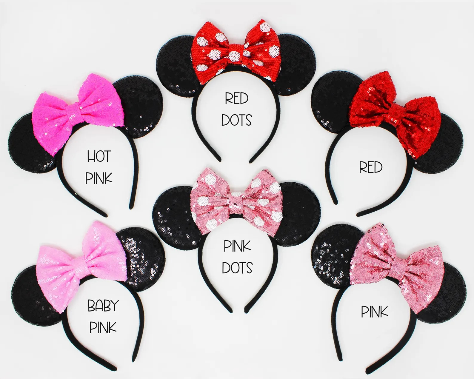 Mouse Ears 20+ Colors | Choose Ear + Bow Color | Red Rose Gold Black Sequin Candy Color Mouse Ear... | Etsy (US)