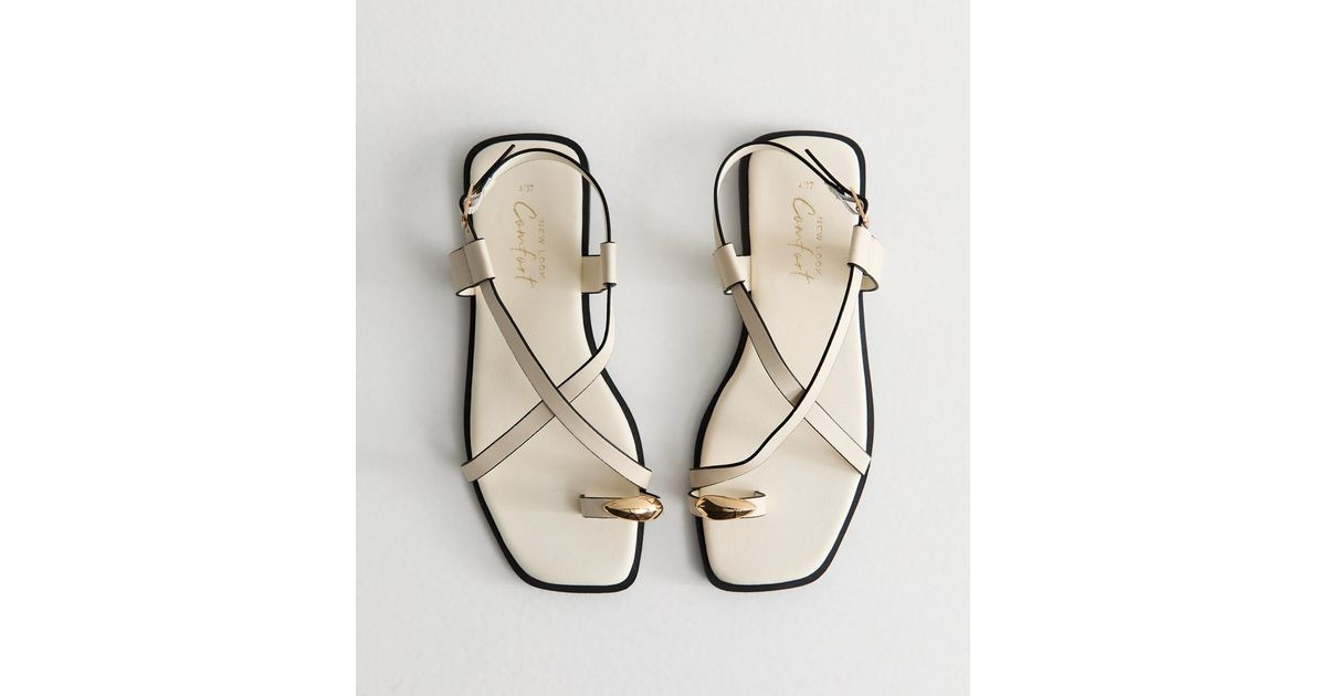 Off White Crossover Strap Faux Leather Sandals | New Look | New Look (UK)