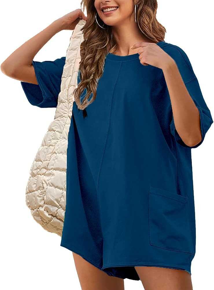 Womens Athletic Oversized Tee Romper Casual Short Sleeve Onesie Reversible Hot Shot Tee Romper Wi... | Amazon (US)
