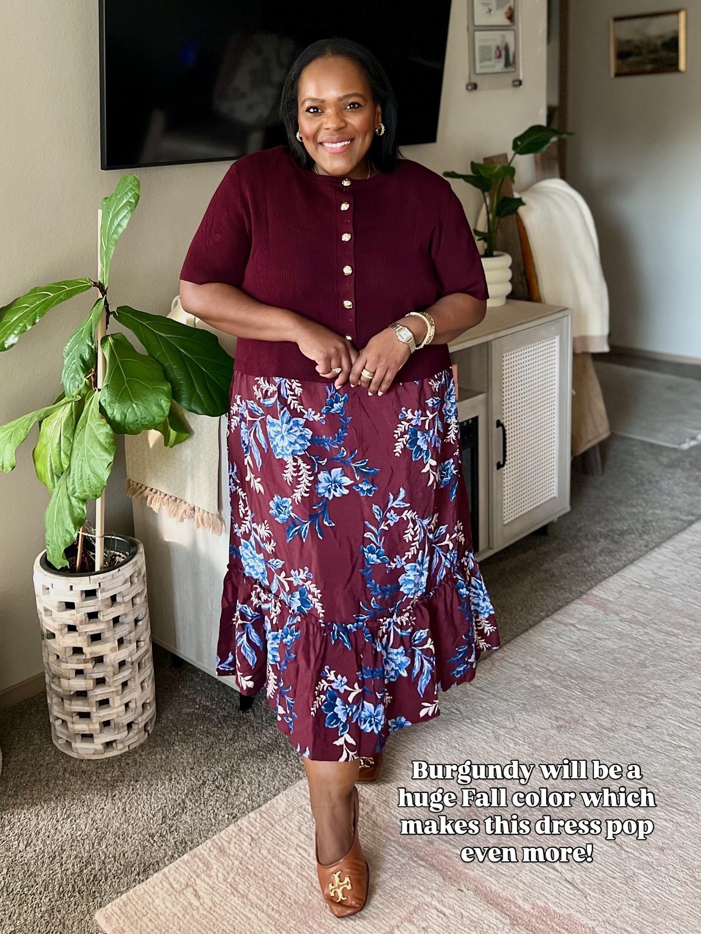 Love a burgundy sweater paired with a burgundy and floral dress! This Walmart dress is $27! 

#LTKPlusSize #LTKFindsUnder50 #LTKWorkwear