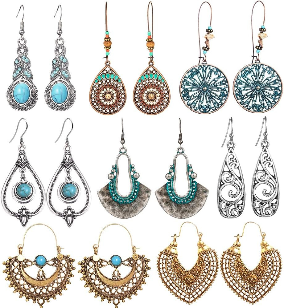 8 Pairs Vintage Drop Dangle Earrings for Women Girls Long Bohemian Earrings Set Boho Jewelry | Amazon (US)