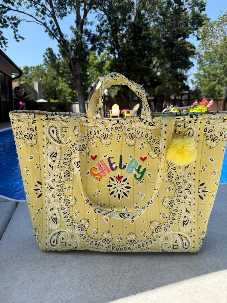 Custom Made for YOU! Oversized Bandana Tote Bag with Vintage Floral Accents – Handmade Beach Ba... | Etsy (Global)