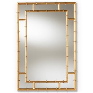 Bowery Hill Decorative Bamboo Wall Mirror in Gold | Homesquare