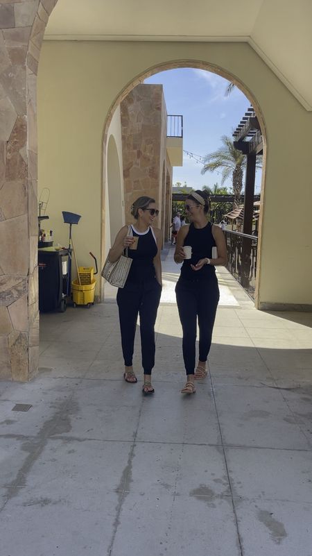 Travel outfits for the flight home from Cabo. My sis and I both wearing Lululemon dance studio joggers in black. And target tanks. Both wearing size med. 
#traveloutfit #lululemon #joggers

#LTKfindsunder100 #LTKtravel #LTKfindsunder50