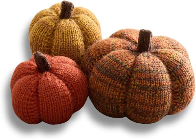 Your Heart's Content Set of 3 Cozy Mini Knit Pumpkins, Warm Green Gold Fall Table top décor, Sof... | Amazon (US)