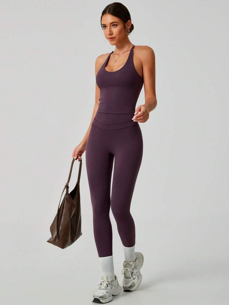NcmRyu 1 Set Women's Solid Color Camisole & Leggings Sports Suit | SHEIN