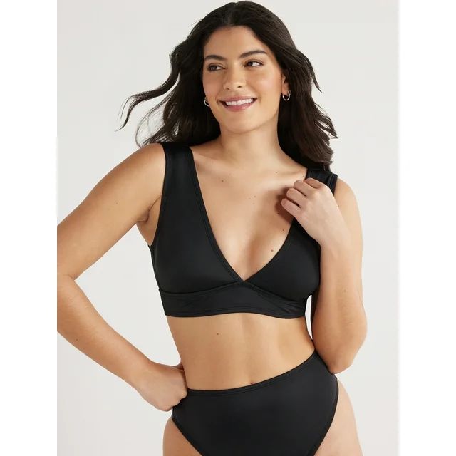 Sofia by Sofia Vergara Women's and Plus Solid Black Plunge Bikini Top, Sizes XS-2X | Walmart (US)