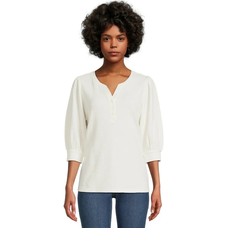 Time and Tru Women's Quilted Top with ¾-Length Puff Sleeves, Sizes XS-XXXL | Walmart (US)