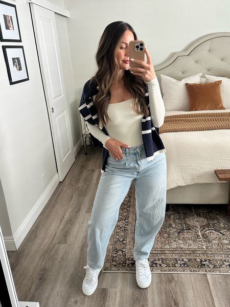 Simple but cute and casual spring outfit with jeans 🤌🏻
So many ways to wear a stripe sweater for spring but this is my go-to look! 

#LTKfindsunder50 #LTKstyletip #LTKSeasonal