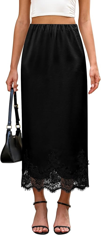 Bsubseach Satin Maxi Skirts for Women Casual Elegant 2025 Fall A Line High Waist Elastic Silk Mid... | Amazon (US)