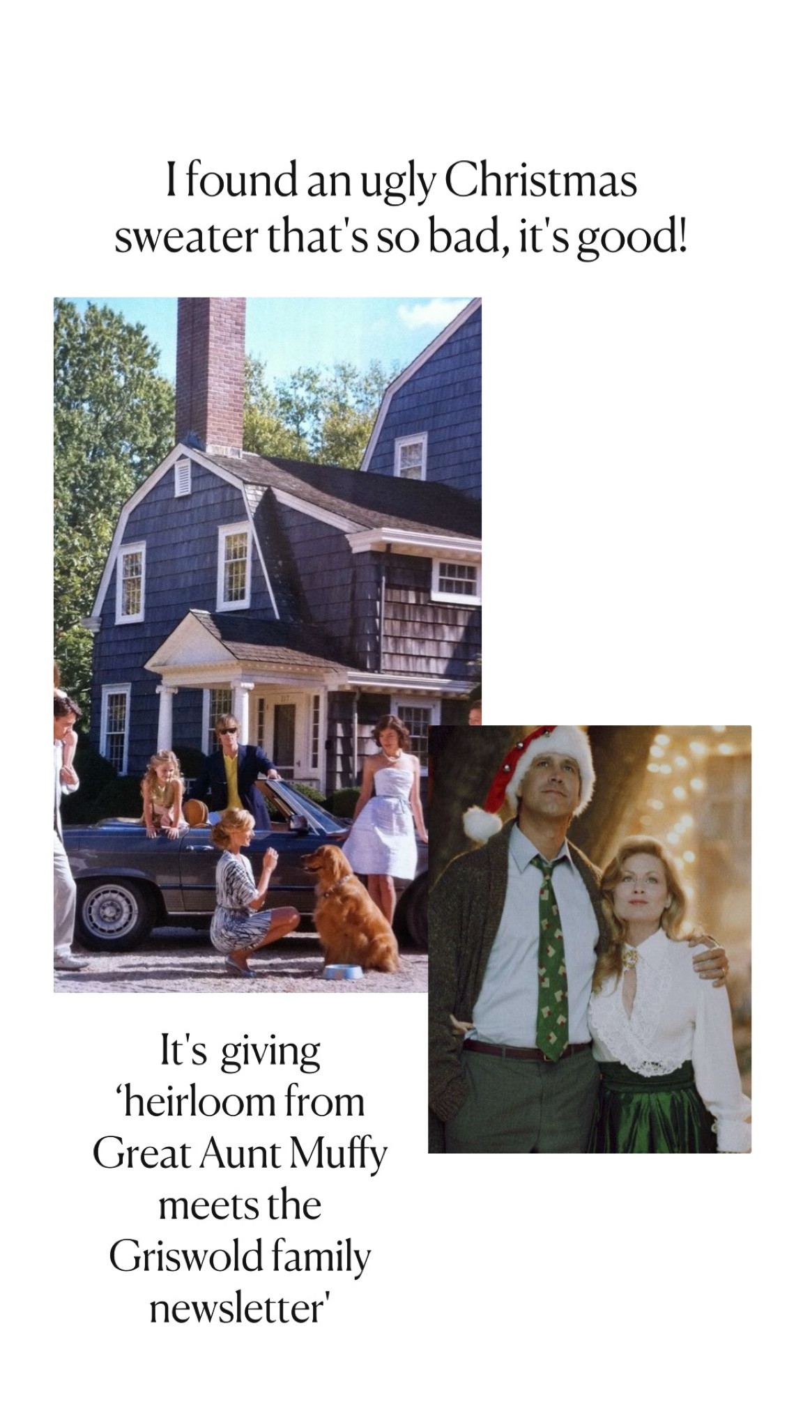 I found an ugly sweater that’s so bad it’s good.

It’s giving ‘heirloom from Great Aunt Muffy meets Griswold family newsletter’ - and I’m here for it! 



#LTKGiftGuide #LTKHoliday #LTKSeasonal