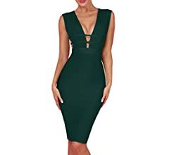 whoinshop Women 'S Sexy Deep V Plunge Sleeveless Cut Out Bodycon Bandage Cocktial Party Dresses | Amazon (US)