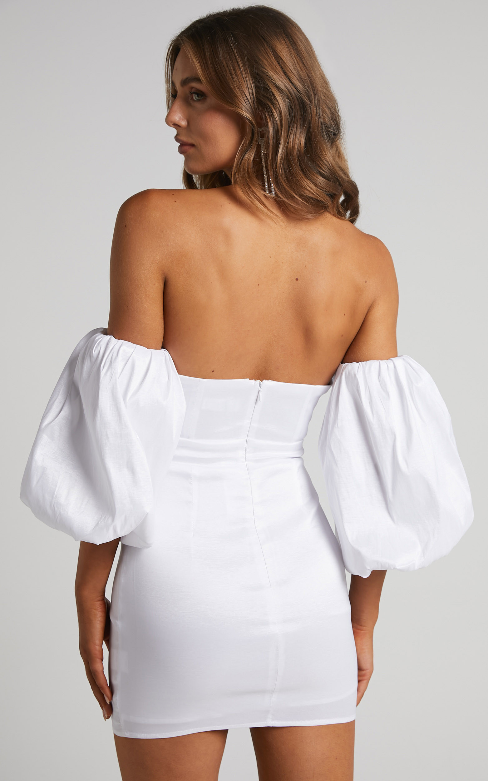 Kaylene Mini Dress - Off Shoulder Puff Sleeve Dress in White | Showpo (US, UK & Europe)
